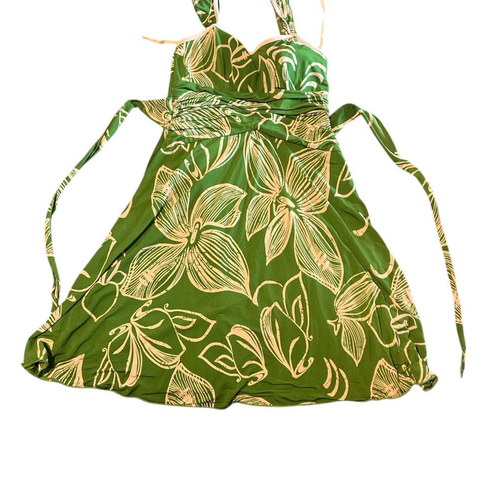 Green Tie Front Ruched Halter Mini Dress
